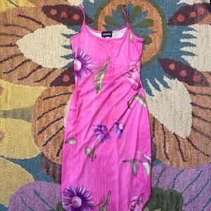 Vintage Funhouse pink floral print bodycon fairycore boho dress